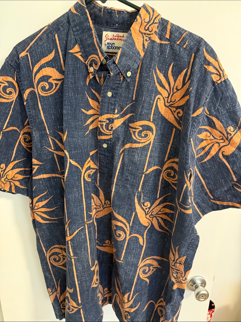 reyn spooner Navy & Orange Floral Rayon Button-Down Shirt